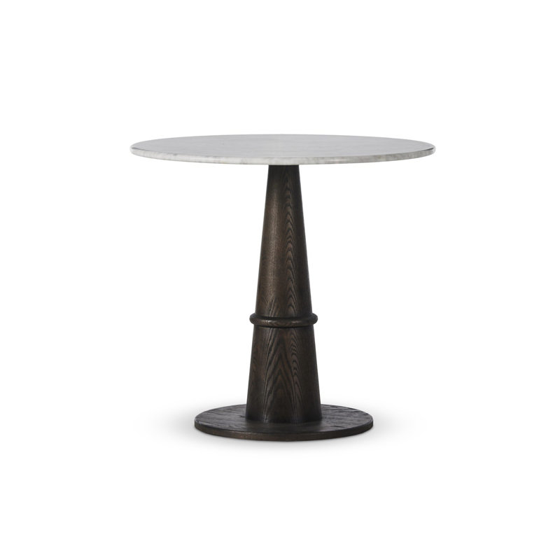 Beverly Marble Dining Table, Honed White Marble/Brown Oak, 36.5" H x 32" L x 32" W