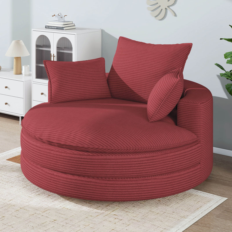 Fauteuil pivotant à 360 °, fauteuil simple d'appoint rond de 57,5 po avec coussins doubles et 3 coussins amovibles, Rouge