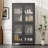 Classic Metal Storage Cabinet Display Cabinet With 4 Glass Doors 4 Shelves Cabinet Bookcase Side Cabinet For Home Office Living Room Kitchen Hallway - Black, Flat Tempered Glass