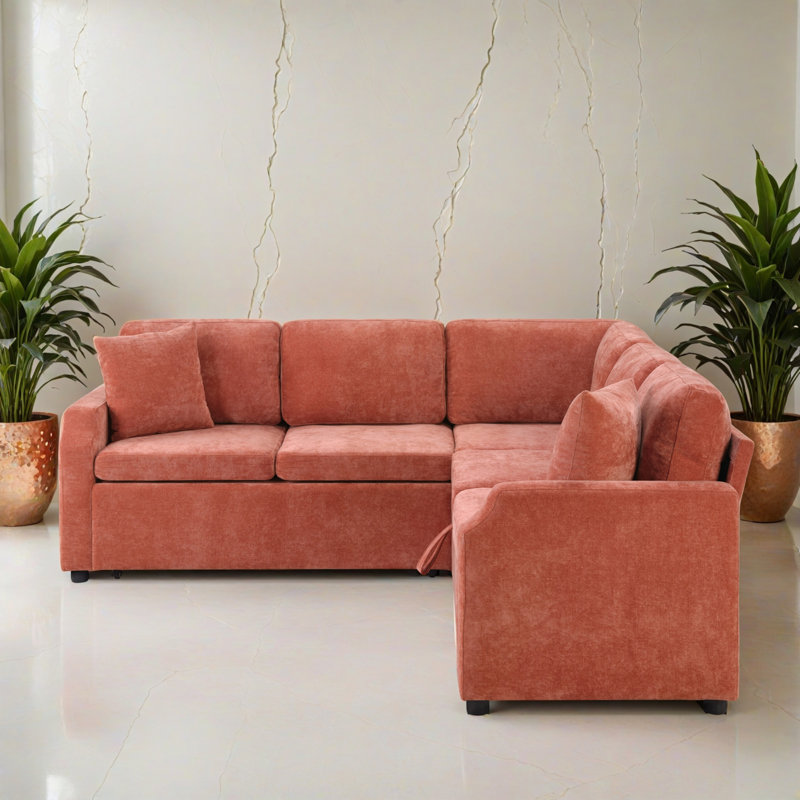 Canapé-lit modulaire en forme de L 81,91 po avec lit escamotable pour le salon, Chenille orange