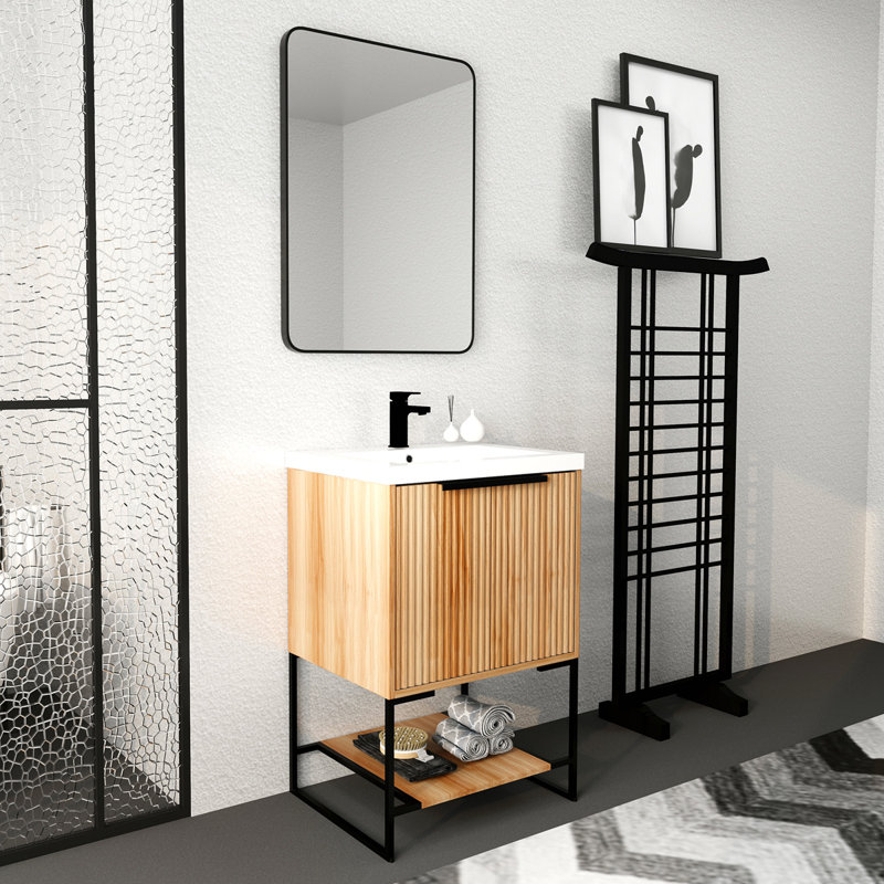 Meuble-lavabo autoportant de 24 po avec lavabo en résine, Naturel