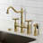 Kingston Brass Bel-Air Two-Handle 4-Hole Deck Mount Bridge Kitchen Faucet with Brass Side Sprayer-108258310-108258304-108258307