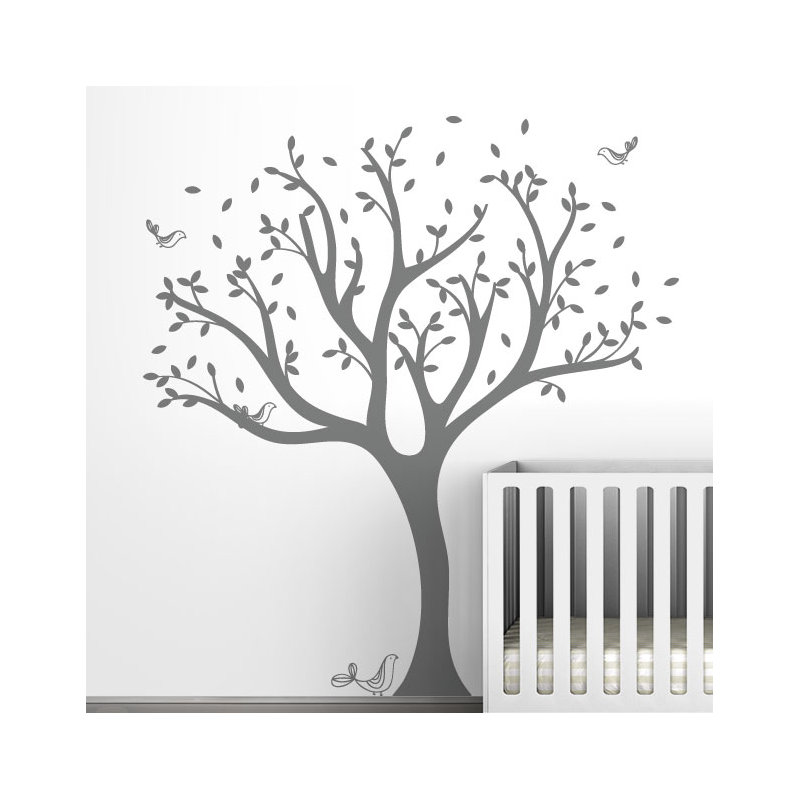 Décalcomanie murale arbre tweet, Gris moyen
