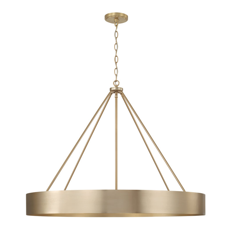 35.75"W x 27.25"H 6-Light Modern Circular Metal Chandelier, Matte Brass