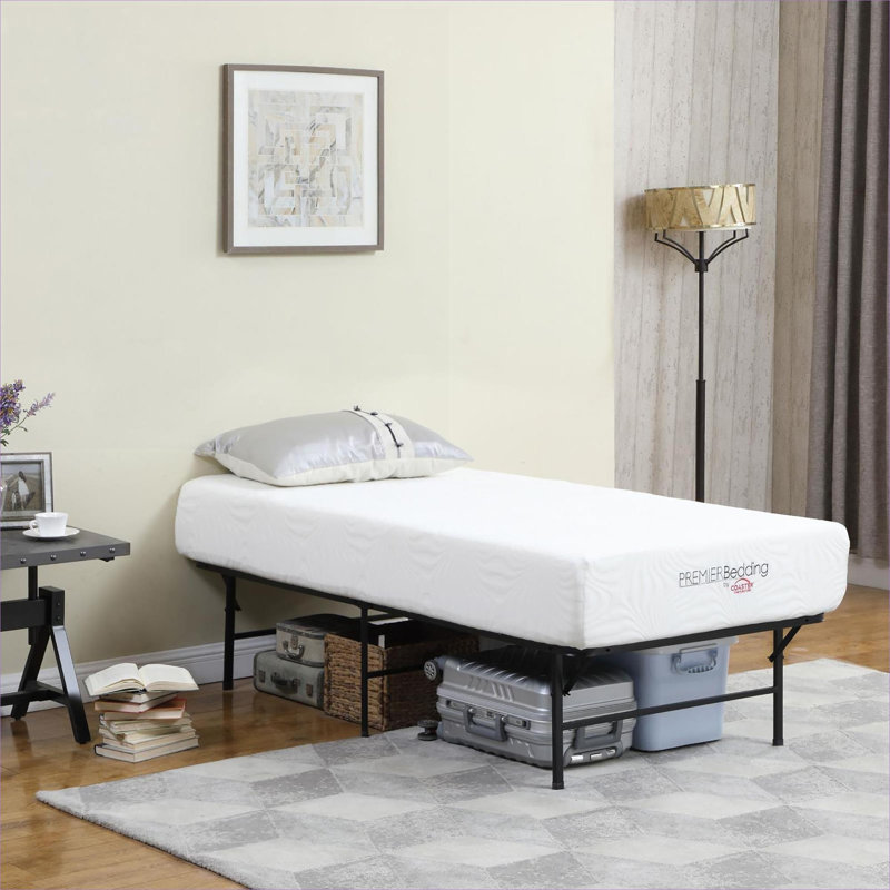 Lit plateforme robuste en acier épais, lit simple pliable, sans sommier tapissier, noir mat