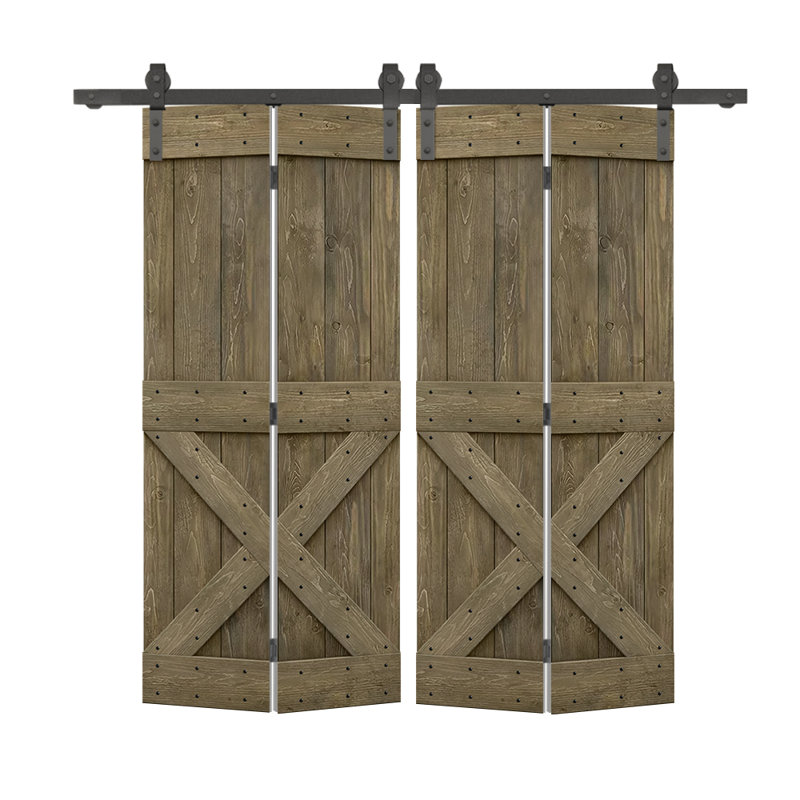 Porte de grange en bois 84 pliable avec trousse de quincaillerie d'installation, 44 po x 84 po, Tonneau vieilli
