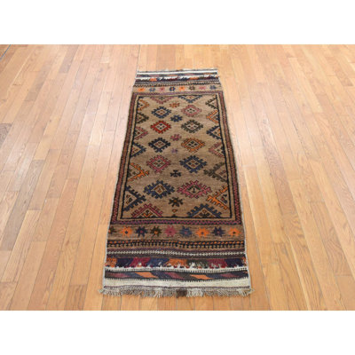 Tapis moucheté brun 2 pi 4 po x 5 pi 10 po brun pur rétro, pure laine, noué à la main, court chemin, bon état, propre, tapis oriental