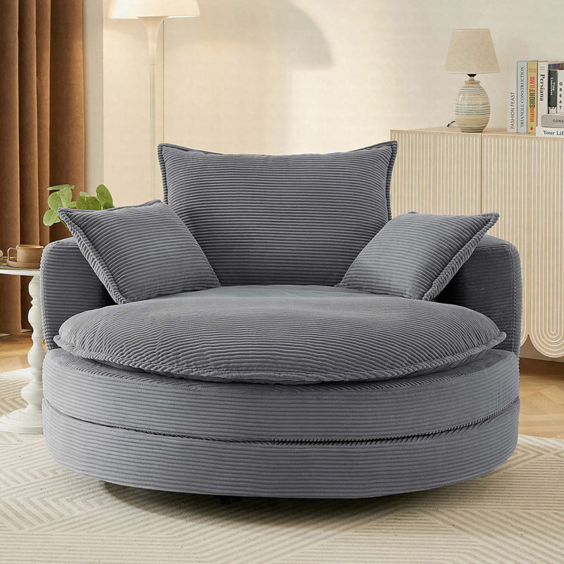 Fauteuil demi-tonneau pivotant à 360 ° de 57,5 po avec coussin double couche et 3 coussins amovibles, Gris