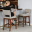 Ensemble de 3 tabourets de bar, tabourets de bar rembourrés à hauteur de comptoir, tabourets de comptoir modernes avec pieds en bois pour îlot de cuisine, brun