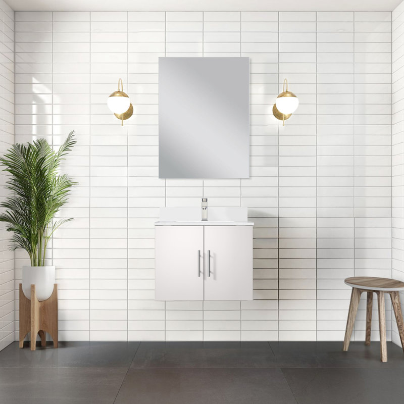 Meuble-lavabo blanc l 24 po x P 22 po, comptoir en marbre de culture, 18 po Miroir, meuble-lavabo teinté 24 22 po, comptoir et fermeture en douceur, extérieur attrayant