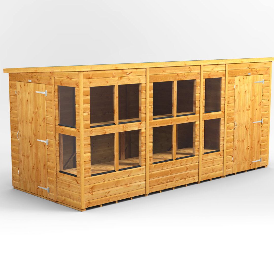 Powersheds 14 x 6ft Timber Tongue & Groove Pent Potting Shed Combi (includes 4ft Side Store)