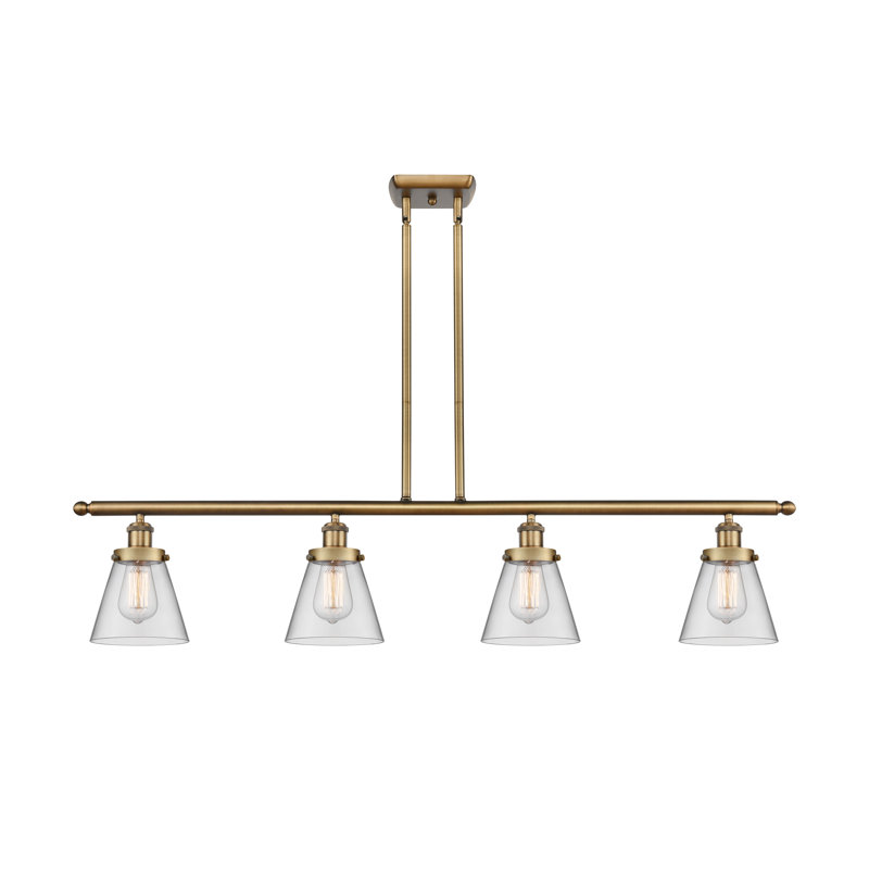 Luminaire suspendu pour îlot de cuisine 4 lumières Wilmoth, Laiton brossé, Ampoule non incluse, Transparent