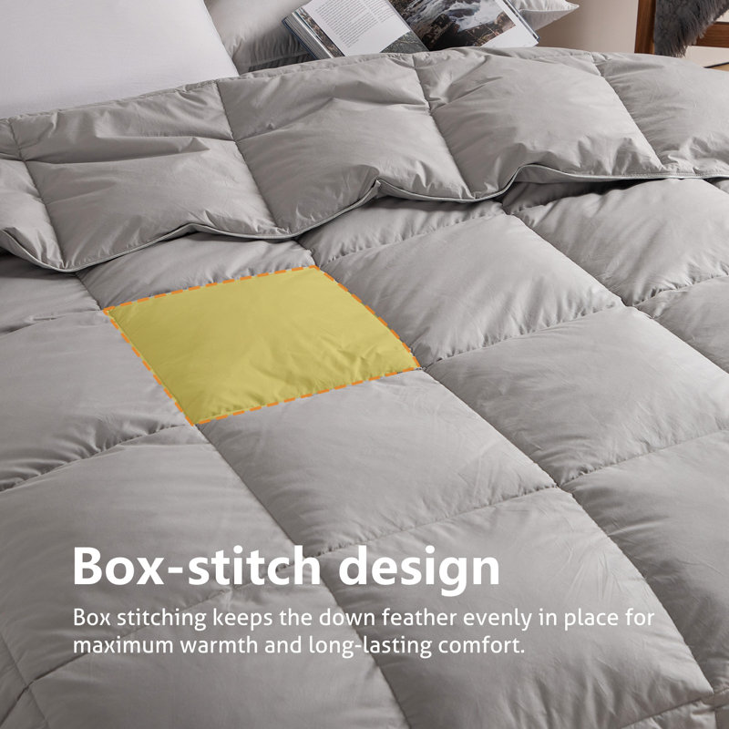 Cotton Baffle Box Stitch Comforter, Light Gray, Queen Comforter
