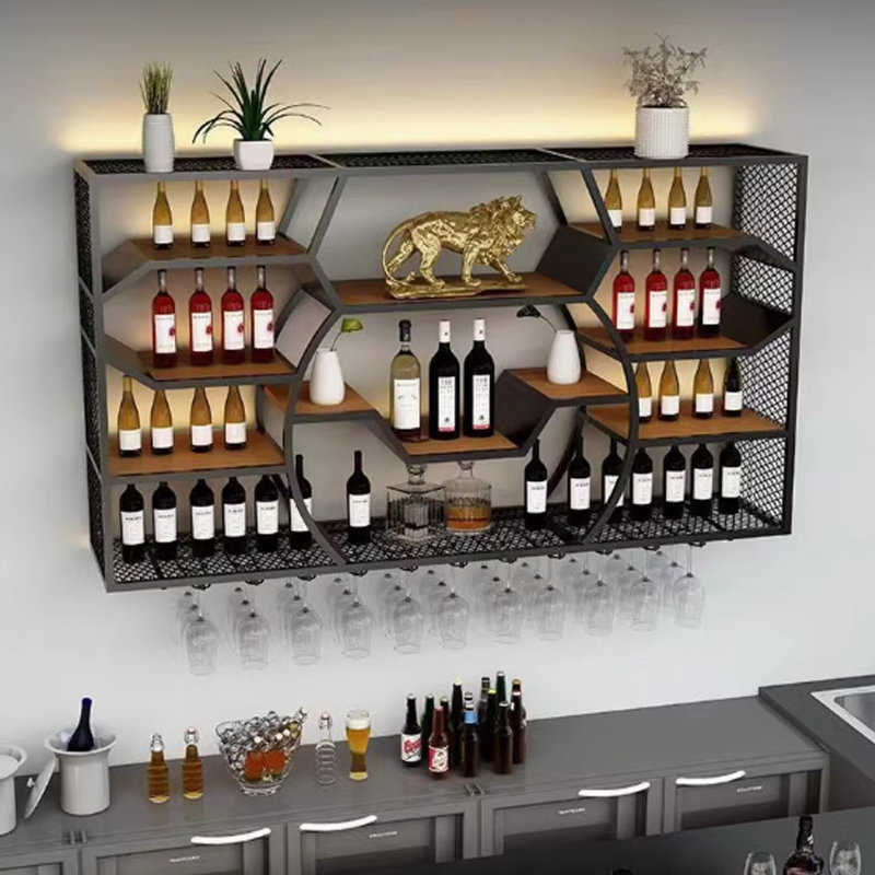 Versatile and stylish wall-mounted wine rack, Black, 47.20" H x 78.70" W x 7.80" D