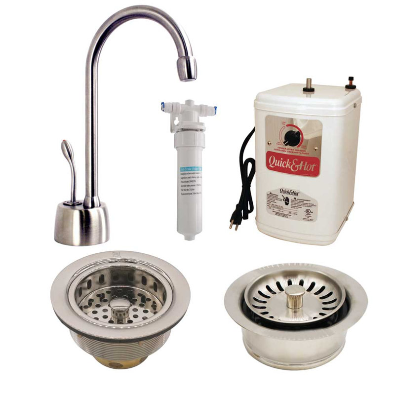 Velosah 9" 1-Handle Hot Water Dispenser Faucet with Filter, Kitchen Sink Drain & Disposal Trim, Satin Nickel