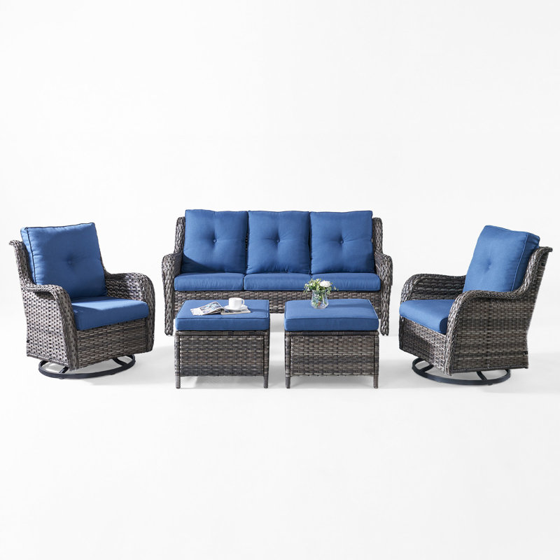 Patio Furniture Set 5 Pieces, Outdoor Wicker Furniture with Swivel Chairs and Ottomans, Modern Rattan Patio Chairs Conversation Sets for Garden, Terrace, Porch, Balconies, Lawns