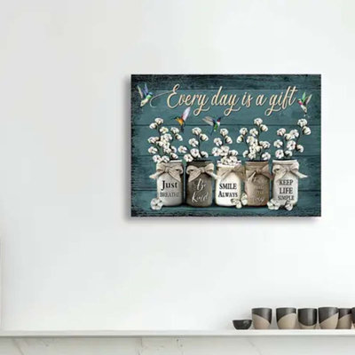 16*24 1PC 2D Canvas Painting- Jars, flowers, hummingbirds, inspirational, Thanksgiving, Christmas room decor-wall decor-bathroom decor and accessories