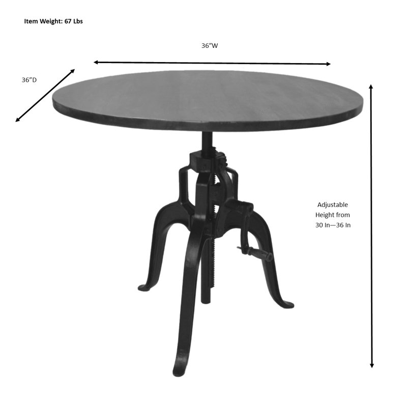 Rustic Beige 36" Round Adjustable Height Dining Table with Crank, Black