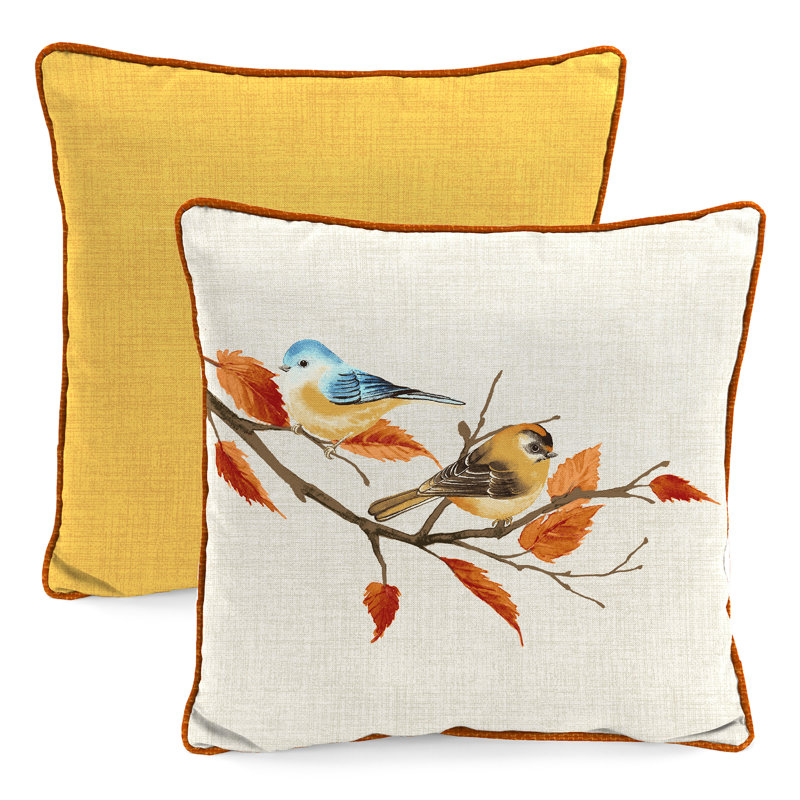 16" x 16" Outdoor Throw Pillow with Welt, Fall Branch Reversible
