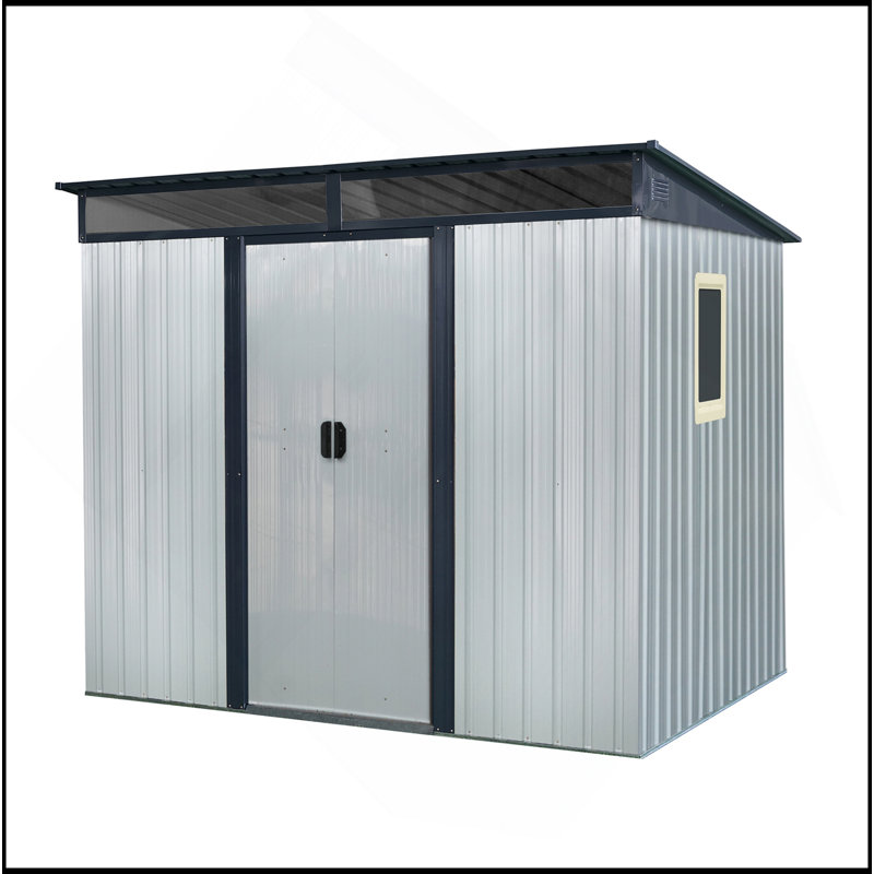 Outdoor Metal Storage Shed With Window And Transparent Plate For Garden, Lawn, 70.86" H x 72.44" W x 54.72" D, White