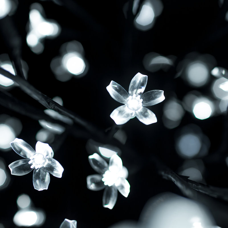 47.25in White Cherry Blossom Tree with LED Lights in Wooden Planter