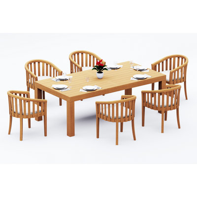 9 Pcs Grade-A Teak Wood Dining Set: 86" Canberra Rectangle Table And 8 Lenong Arm Chairs #11LN1908