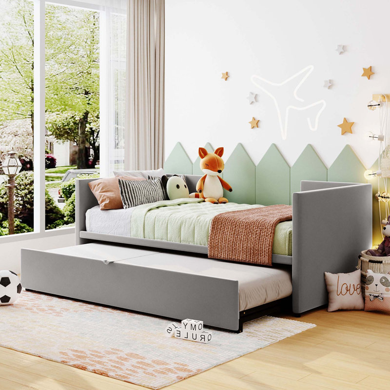 Twin Size Daybed With Pop Up Trundle, Gray