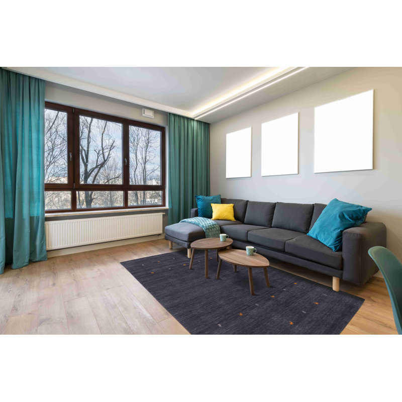 Handwoven Wool Gabbeh Uni Black Rug, Rectangle 120 x 170cm