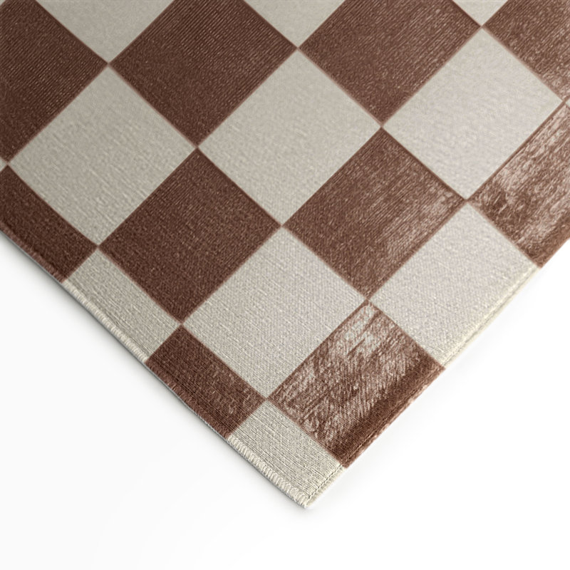 Checkered Beige Indoor and Outdoor Area Rug, Rectangle 5' x 7'