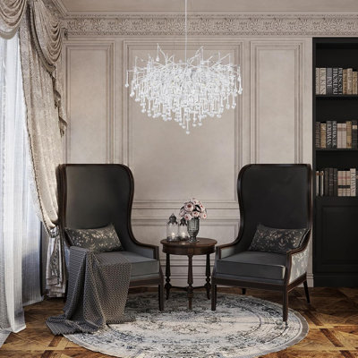 Lustre moderne en cristal 31,5 pouces avec structure en branches d'argent pour les salles à manger, les salons et les chambres