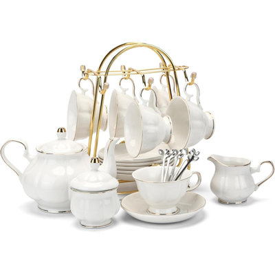 Service à thé 22 pièces Porcelaine Céramique Café Coffret de thé Service à tasses pour 6 théières