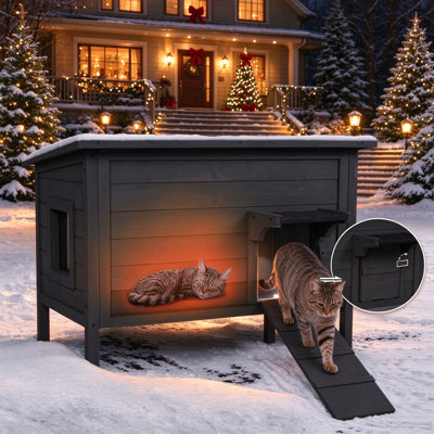 Maison pour chat d'extérieur en bois avec isolation toutes saisons, toit en asphalte imperméable, doublure chaude et amovible et conception surélevée