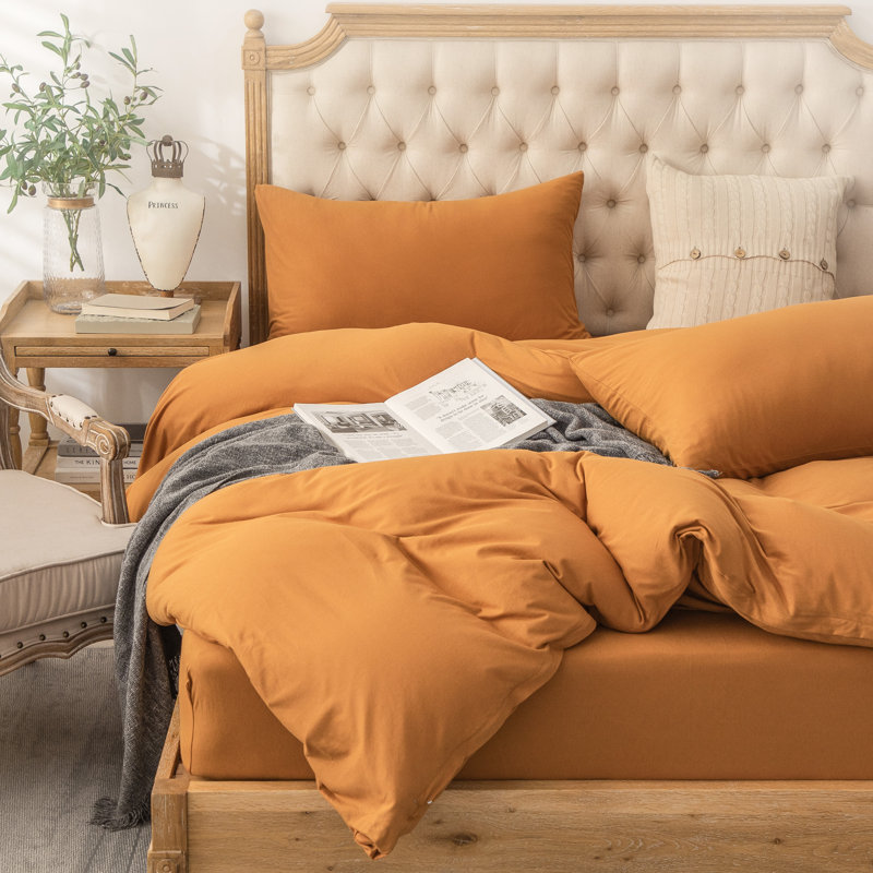 HOME BEDDING Jersey Cotton Duvet Cover Set, Burnt Orange, Full Duvet Cover + 2 Standard Shams