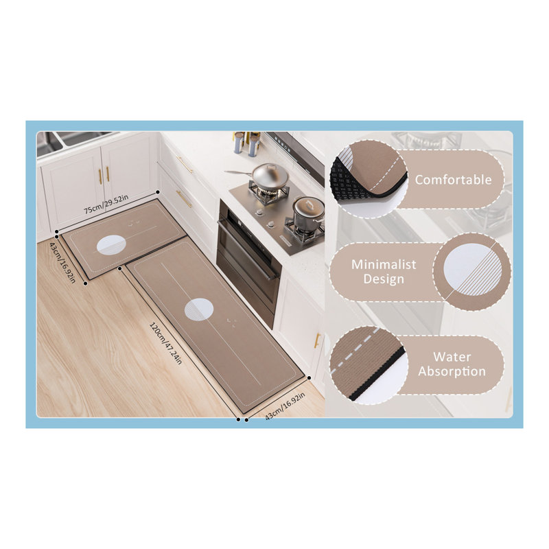 Striped Anti-Fatigue Non-Skid Kitchen Mat, Khaki