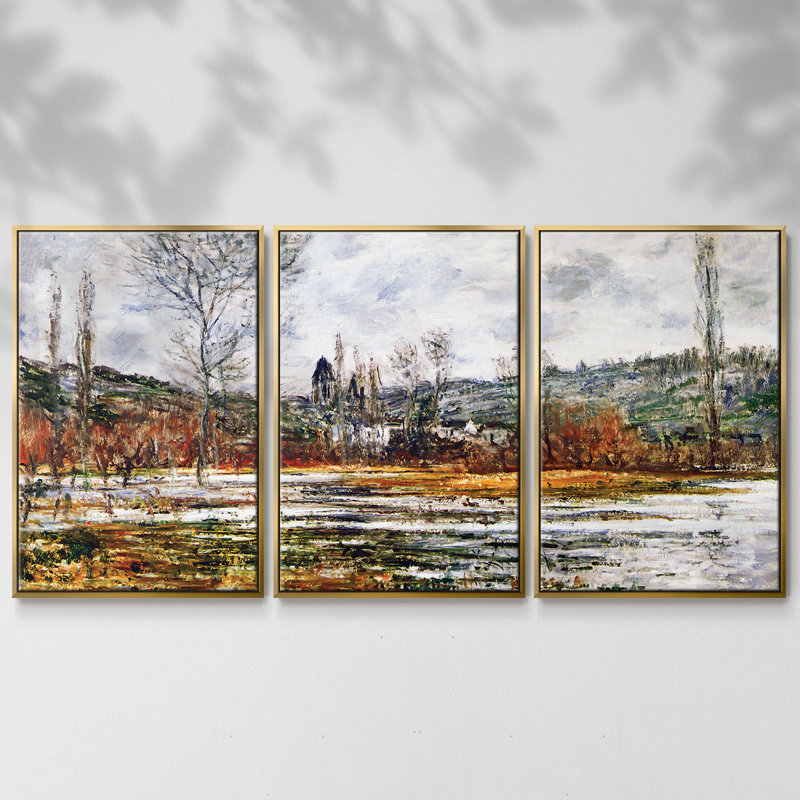 Vetheuil, Meadow sous l'eau, 1881 - Toile encadrée multi-pièces, H 24 po x l 48 po x P 2 po, Or