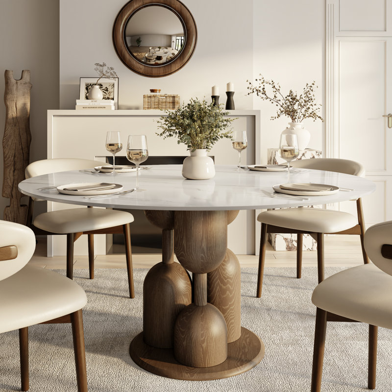 Table de salle à manger Amberly Luxury Modern, H 29,52 po x l 53,15 po x P 53,15 po, Blanc neigeux