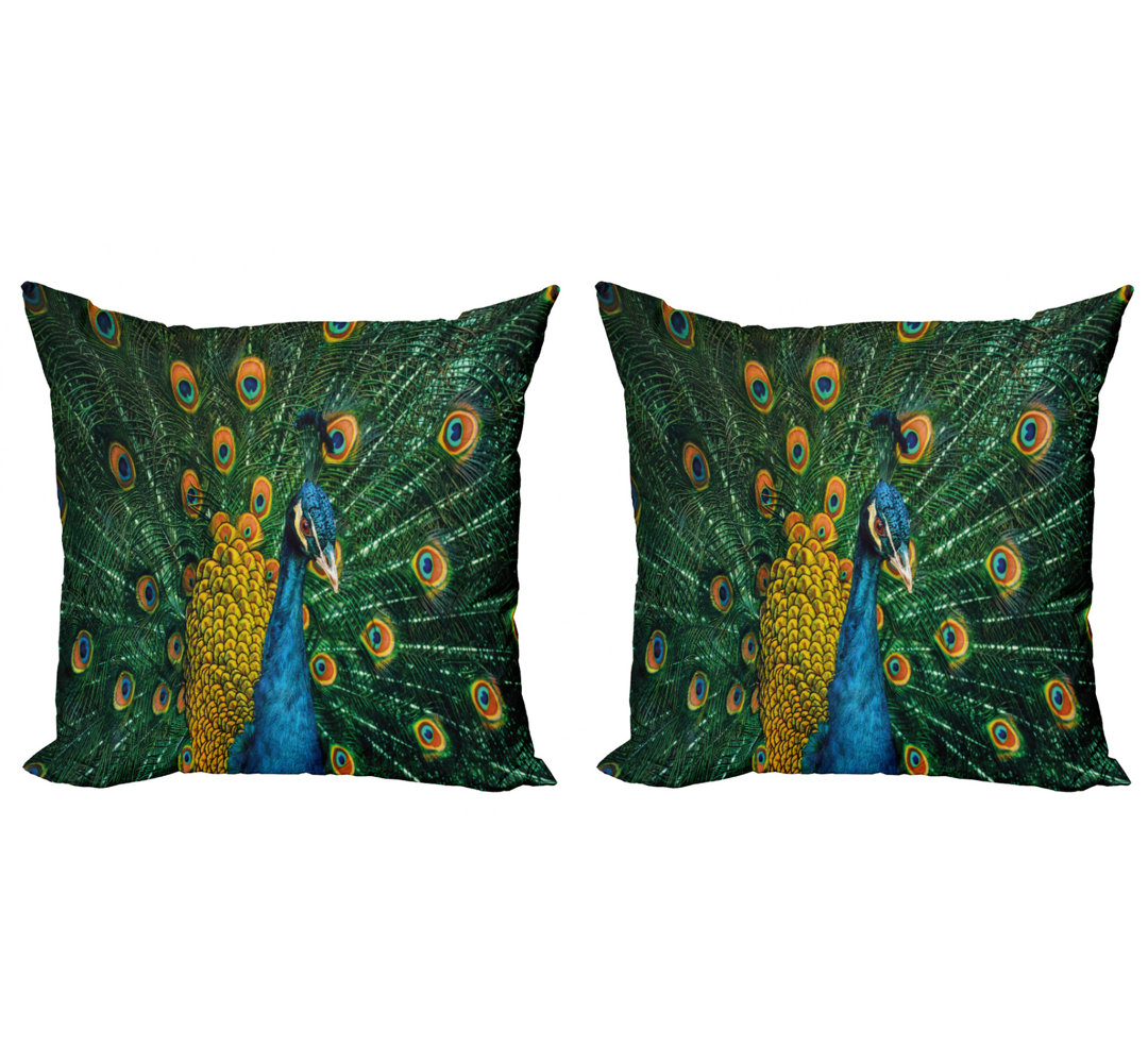 Ambesonne Peacock Square Microfiber Pillow Cover (Set of 2) Ambesonne 