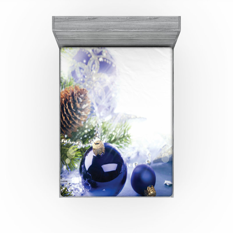 Ensemble de 2 draps-housse Ambesonne Christmas multicolore aux tons bleus, Drap-housse de taille très grand