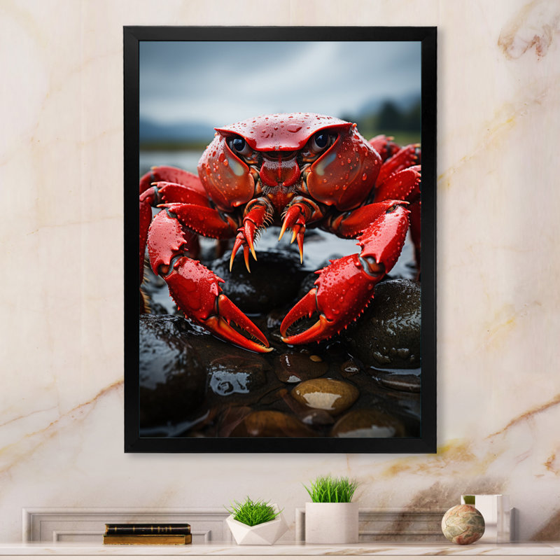 Yoonus " Vibrant Crayfish Portrait ", Black Picture Framed, 44" H x 34" W