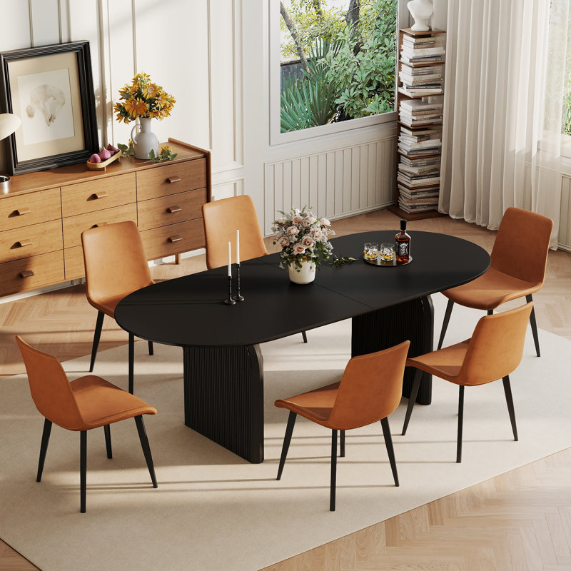 Ensemble de table de salle à manger 70 po, 7 pièces : table, 6 chaises, Noir / brun