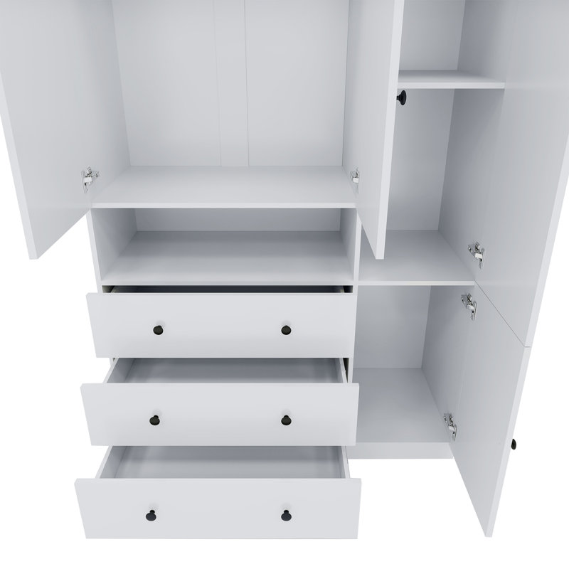 Armoire-penderie moderne blanche avec tiroirs et tablettes