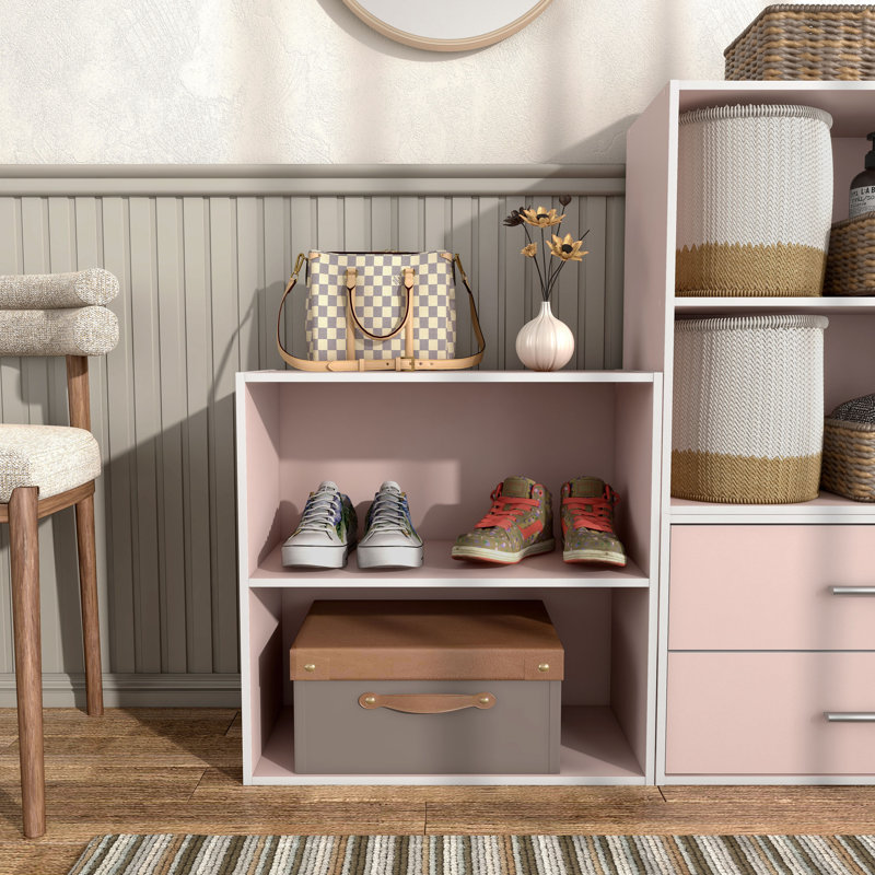 Bibliothèque de rangement Breayla, 2 tablettes, Rose clair
