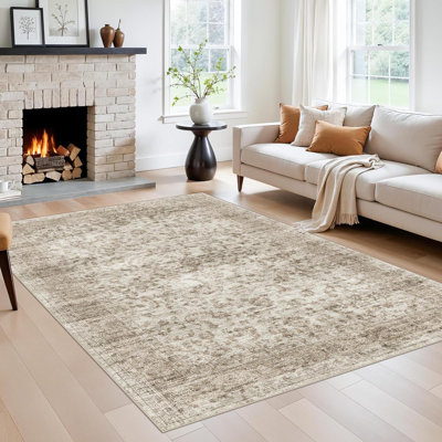 Tapis rétro lavable antidérapant 5 x 7 po, tapis brun à poils doux résistant aux taches et tapis brun