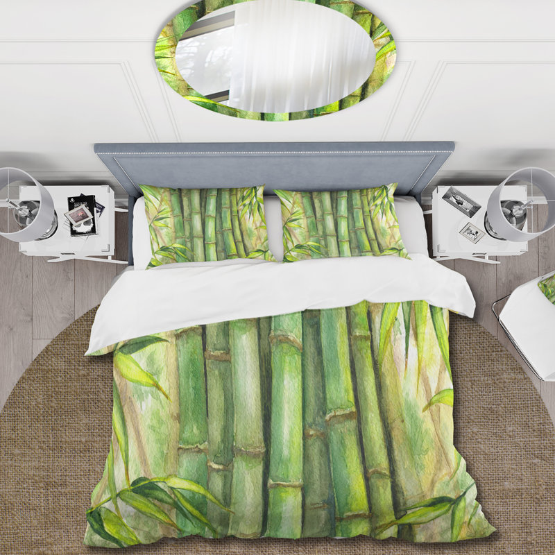 Bright Green Bamboo Stems - Transitional Duvet Cover Set - Microfiber Polyester, King Duvet Cover + 2 King Shams