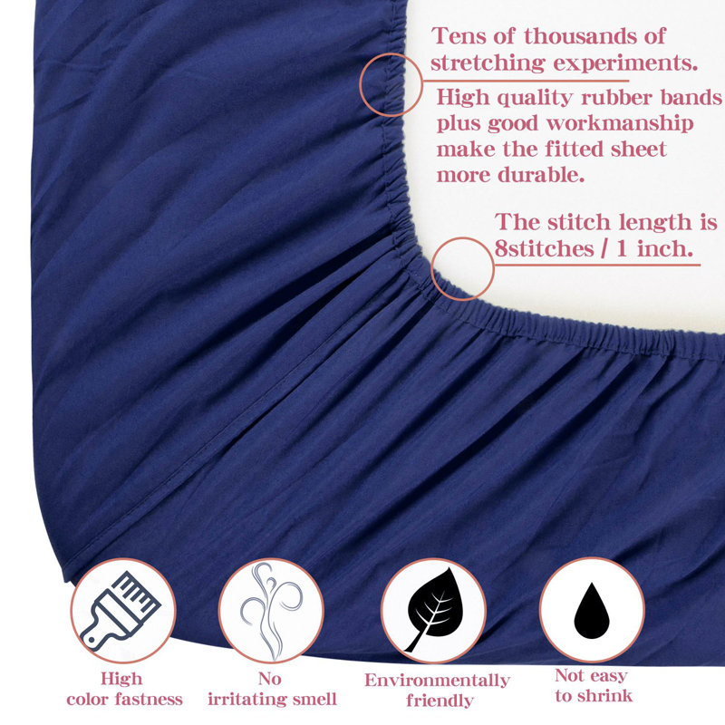 4PC 1800 Series Soft Microfiber Sheet Set, Navy Blue, Full Sheet Set with 2 Pillowcases