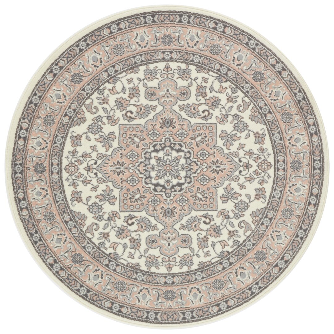 Täbriz Orient Teppich - Kurzflor Orientalisch für Wohnzimmer, Esszimmer, Flur - Creme Rosa