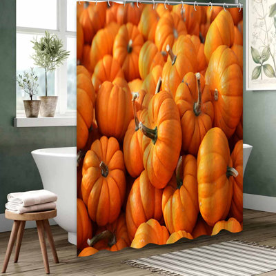 Orange Waterproof Shower Curtain,Shower Curtains for Bathroom with 12 Hooks