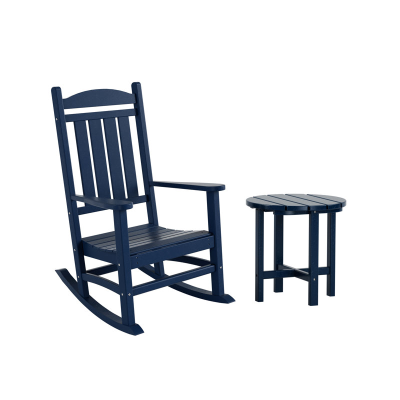 Chaise berçante d'extérieur en plastique avec table d'appoint Vinnie, Bleu marine