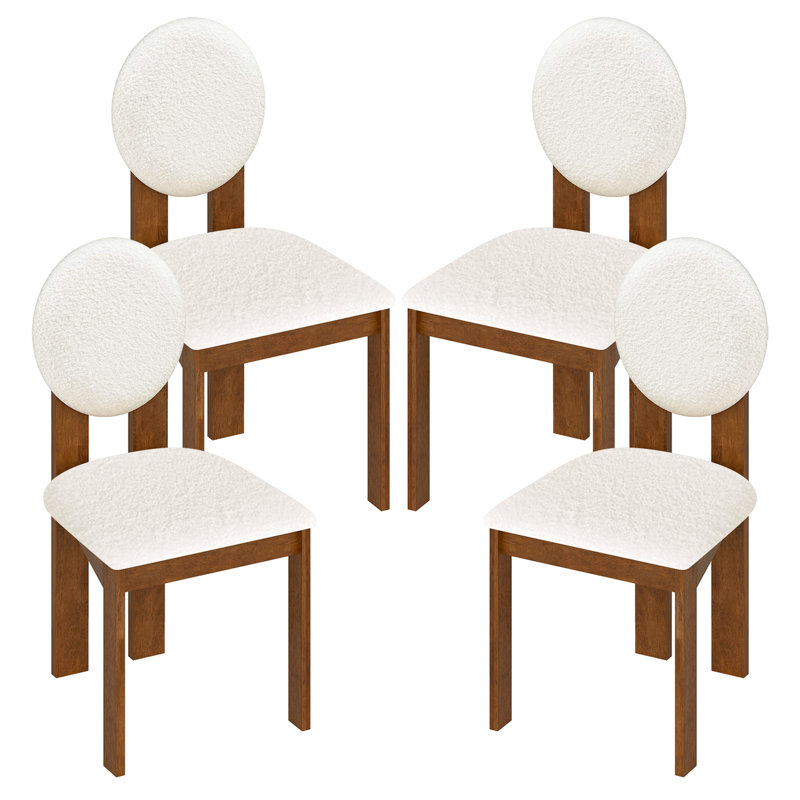  4 chaises de salle à manger rembourrées en sherpa avec pieds en bois d'hévéa, 4