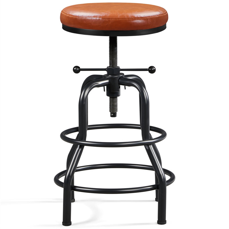 Upholstered Counter Stool with Metal Frame, Light Brown